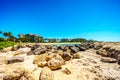 The rocky shoreline of the west coast of the island of Oahu at the resort area of Ko Olina Royalty Free Stock Photo