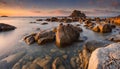 Rocky shores at the sea sunset light