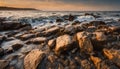 Rocky shores at the sea sunset light