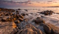 Rocky shores at the sea sunset light