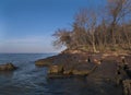 Rocky slabs of stone on the coastline of the Arkansas River Royalty Free Stock Photo