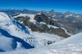 Alps traverse knife edge snow ridge glacier walk and climb Royalty Free Stock Photo