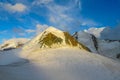 Castor and Pollux summit on Monterosa traverse knife edge snow ridge glacier walk and climb in the Alps Royalty Free Stock Photo