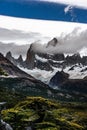 Rocky snowy mountain peaks with amazing view. Fitz Roy in Argentina