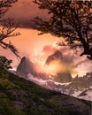 Rocky snowy mountain peaks with amazing view. Fitz Roy in Argentina