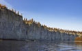 Rocky steep banks of the northern Siberian river on clear autumn day