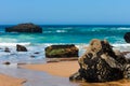 Big breaking Ocean wave on a sandy beach Royalty Free Stock Photo