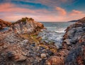 Rocky summer scene of Cuba Beach, Olimpiada village location, Greece, Europe. Royalty Free Stock Photo