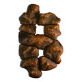 Rocky symbol baht. Font of stone on white background. 3d