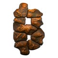 Rocky symbol bitcoin. Font of stone on white background. 3d