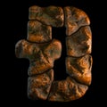 Rocky symbol dashcoin. Font of stone on black background. 3d