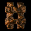 Rocky symbol hash. Font of stone on black background. 3d