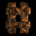 Rocky symbol hash. Font of stone on black background. 3d