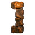 Rocky symbol right square bracket. Font of stone on white background. 3d