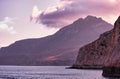 Rocky Terrain against cloudy sky in Gramvousa, Greece, Europe, peninsula, island, isle, Crete, coastal scenery, Beauty in nature Royalty Free Stock Photo