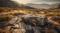 Rocky terrain in the mountains at sunset Royalty Free Stock Photo