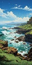 Realistic Digital Illustration Of Cliffs With Water: Australian Landscapes