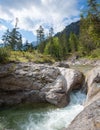 Rocky torrent Weissach river, spring landscape Kreuth, bavaria