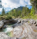 Rocky torrent Weissach river, spring landscape Kreuth, bavaria