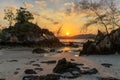 Rocky tropical coastline at sunset Royalty Free Stock Photo