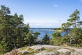 The rocky view of Porkkalanniemi and view to the Gulf of Finland and islands, Finland Royalty Free Stock Photo