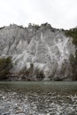 Rocky walls and Anterior Rhine river of the Ruinaulta ravine or gorge in Switzerland.