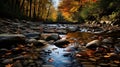 Red Rock River Fall: Romantic Landscapes In Tonalist Color Scheme Royalty Free Stock Photo