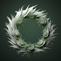 Rococo Digital Aloe Vera Wreath: Hyperrealistic Geometric Green Leaf Flower