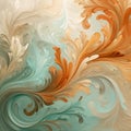 Rococo Digital Watercolor Design With Swirled Orange And Green Hues