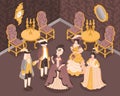 Rococo Fashion Interior Isometric Illustration