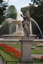 Rococo sandstone sculptures at the Saxon Gardens in Warsaw, Poland