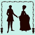 Rococo style historic fashion man and woman silhouettes