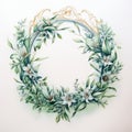 Rococo Watercolor: Mint Wreath With Olive Leaves And Flowers