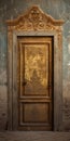 Rococo Whimsy: Richly Detailed Old Gold Door In Abandoned Room
