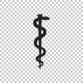 Rod Of Asclepius Snake Coiled Up Silhouette Icon On Transparent Background. Medicine And Health Care Concept. Emblem For