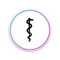 Rod of asclepius snake coiled up silhouette icon on white background. Medicine and health care concept. Emblem for Royalty Free Stock Photo