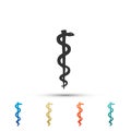 Rod of asclepius snake coiled up silhouette icon on white background. Medicine and health care concept. Emblem for Royalty Free Stock Photo