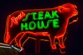 Rod`s Steak House, Neon Sign. Route 66.