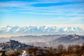 Roddi Castle and mountains in northern italy, langhe region, pie Royalty Free Stock Photo