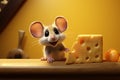 Rodent animation A playful little mouse and cheese in a cartoon