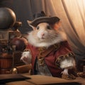 Rodent dressed as vintage explorer with a boat background. Created using ai generative.