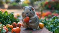 Rodent Holding Bunch of Tomatoes in Mouth