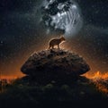 A rodent on a rock with a moon in the background illustration Royalty Free Stock Photo