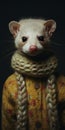 Hyper-Realistic Ferret Portrait in Yellow Sweater and Scarf