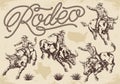 Rodeo arena set stickers monochrome Royalty Free Stock Photo