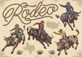 Rodeo bulls set posters colorful Royalty Free Stock Photo