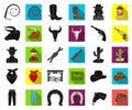 Rodeo, competition black,flat icons in set collection for design. Cowboy and equipment vector symbol stock web Royalty Free Stock Photo