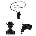 Rodeo, competition black icons in set collection for design. Cowboy and equipment vector symbol stock web illustration. Royalty Free Stock Photo