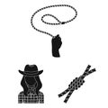 Rodeo, competition black icons in set collection for design. Cowboy and equipment vector symbol stock web illustration. Royalty Free Stock Photo