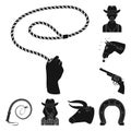 Rodeo, competition black icons in set collection for design. Cowboy and equipment vector symbol stock web illustration.